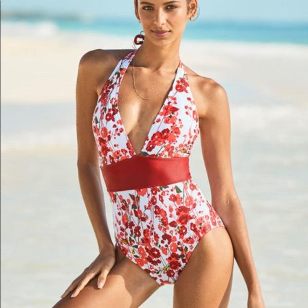 Floral One piece Deep V cut Swimsuit